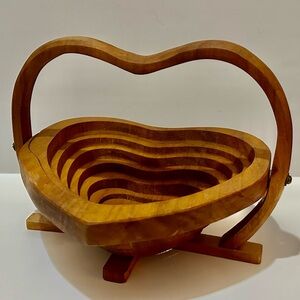 Amish-style Collapsible Wooden Heart-Shaped Bowl -9 1/2 wide x 7 1/2” tall